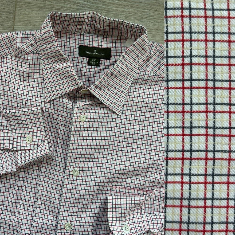 Ermenegildo Zegna XXL Red Yellow Plaid Casual Button Up Shirt Made In Italy